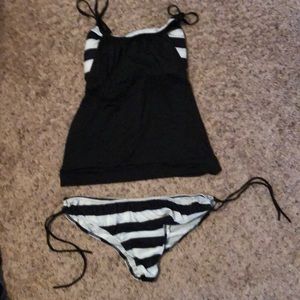 Black and white stripped string bikini